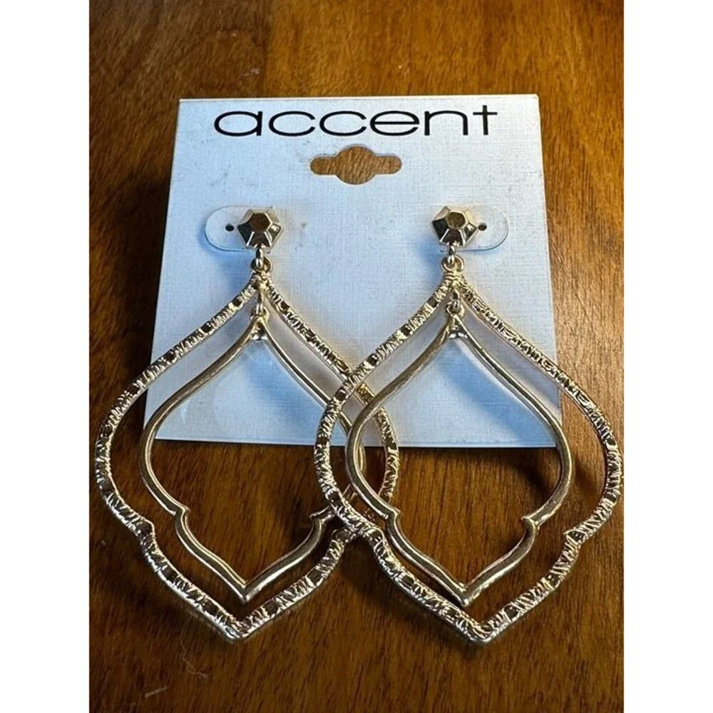 Accent Gold Moroccan Double Hoop Dangle Earrings Boho NWT New Jewelry Gift